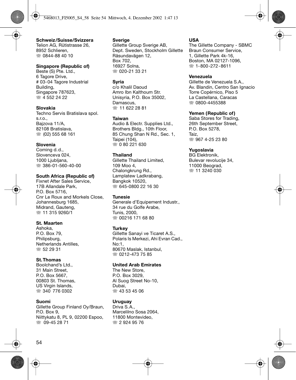 Braun 5005 Flex Integral User Manual | Page 54 / 54