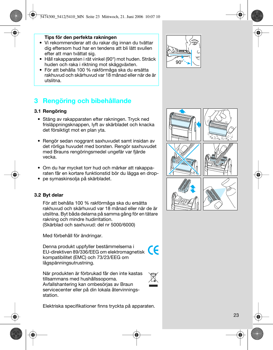 3 rengöring och bibehållande | Braun 5410 Flex Integral+ User Manual | Page 23 / 33