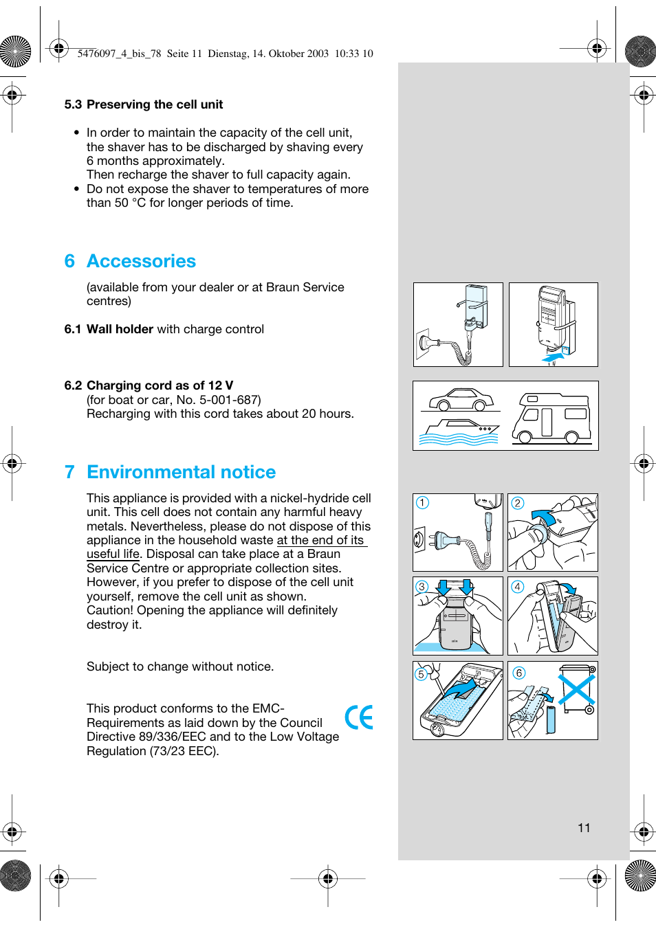 6 accessories, 7 environmental notice | Braun 5414 Flex Integral User Manual | Page 11 / 76