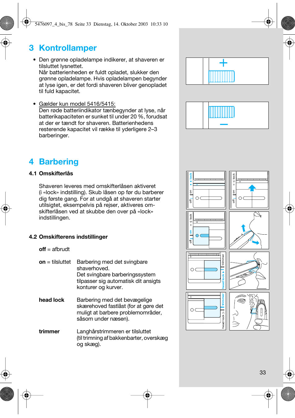 3 kontrollamper, 4 barbering | Braun 5414 Flex Integral User Manual | Page 33 / 76