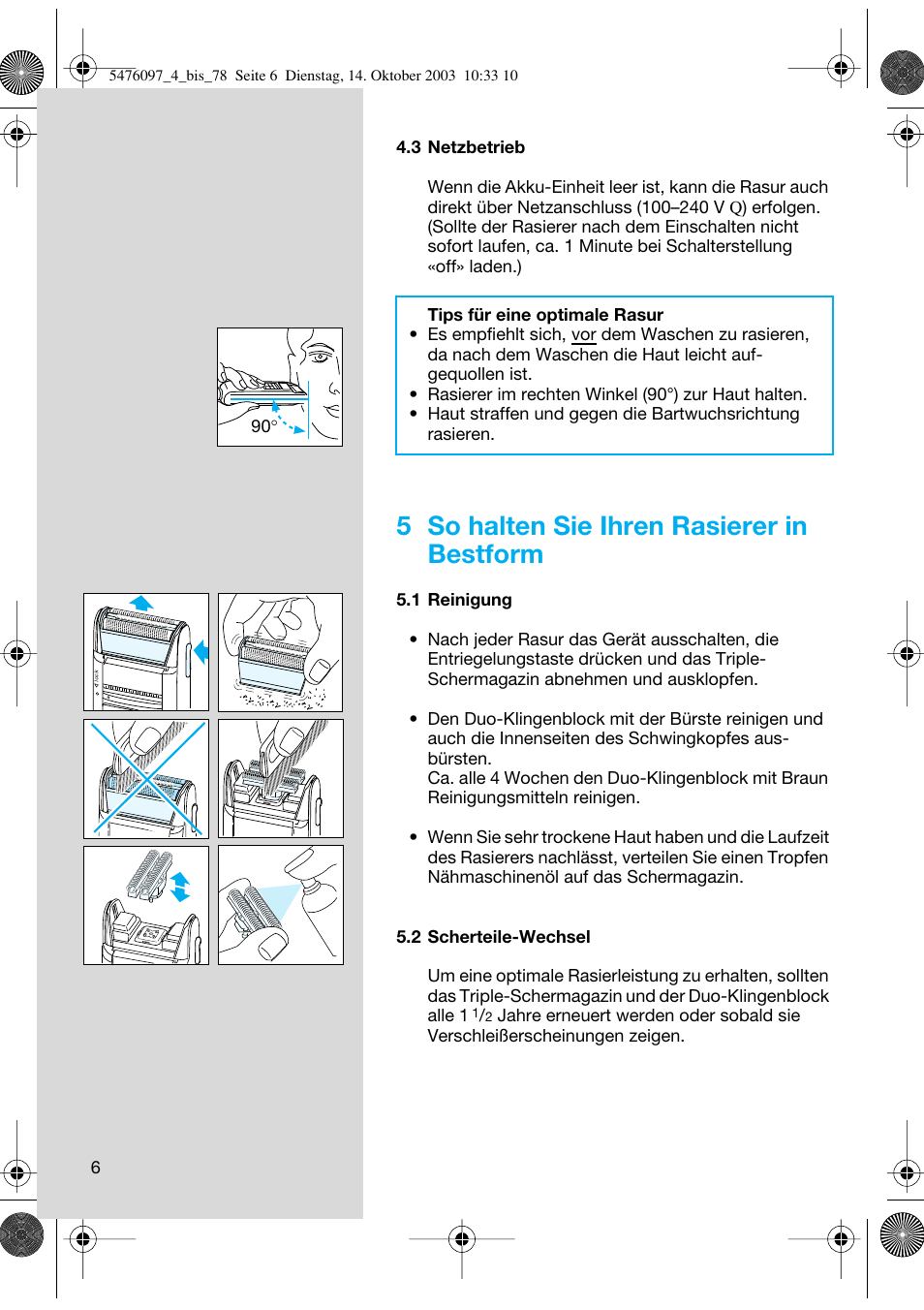 5 so halten sie ihren rasierer in bestform | Braun 5414 Flex Integral User Manual | Page 6 / 76