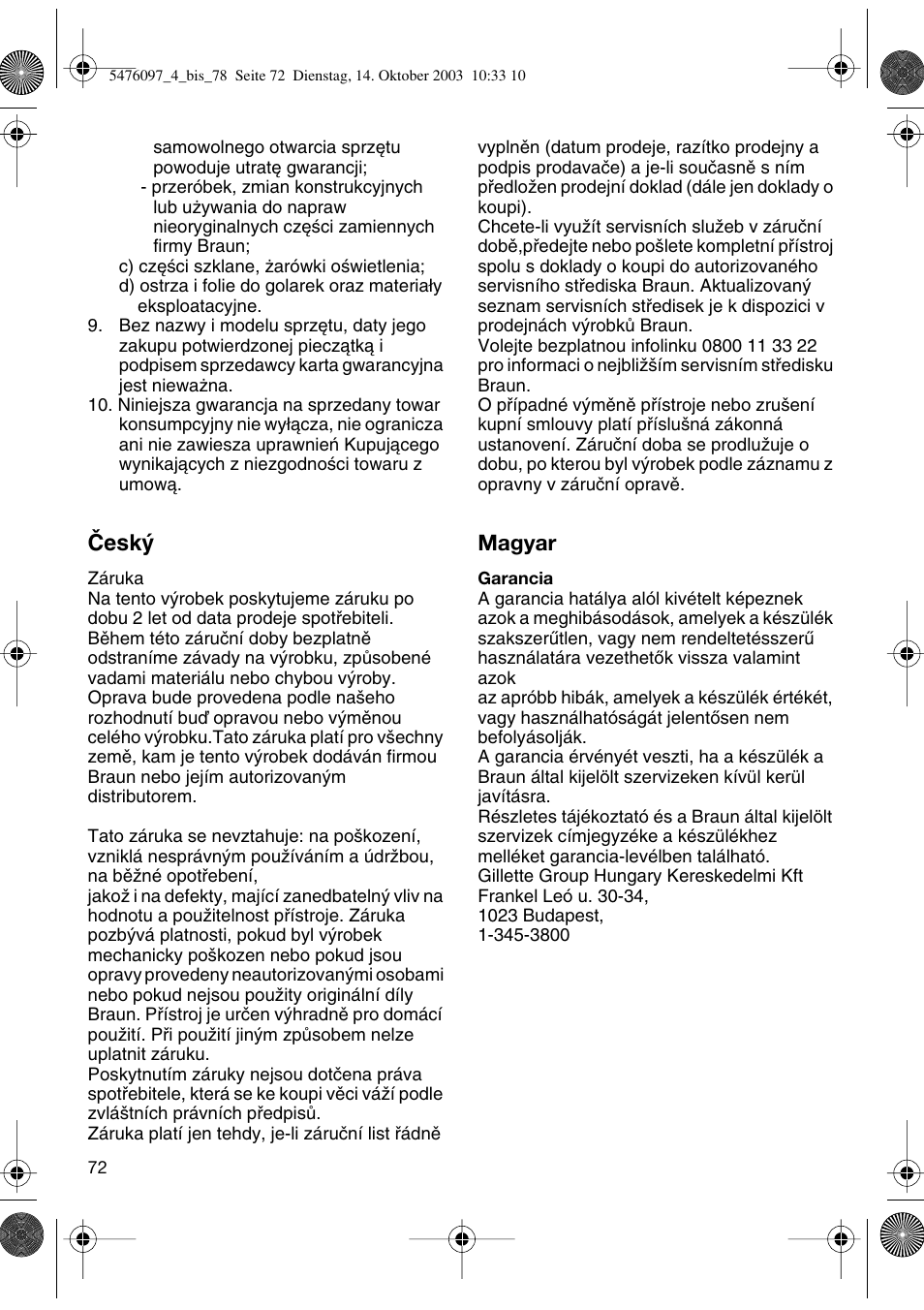 Braun 5414 Flex Integral User Manual | Page 72 / 76