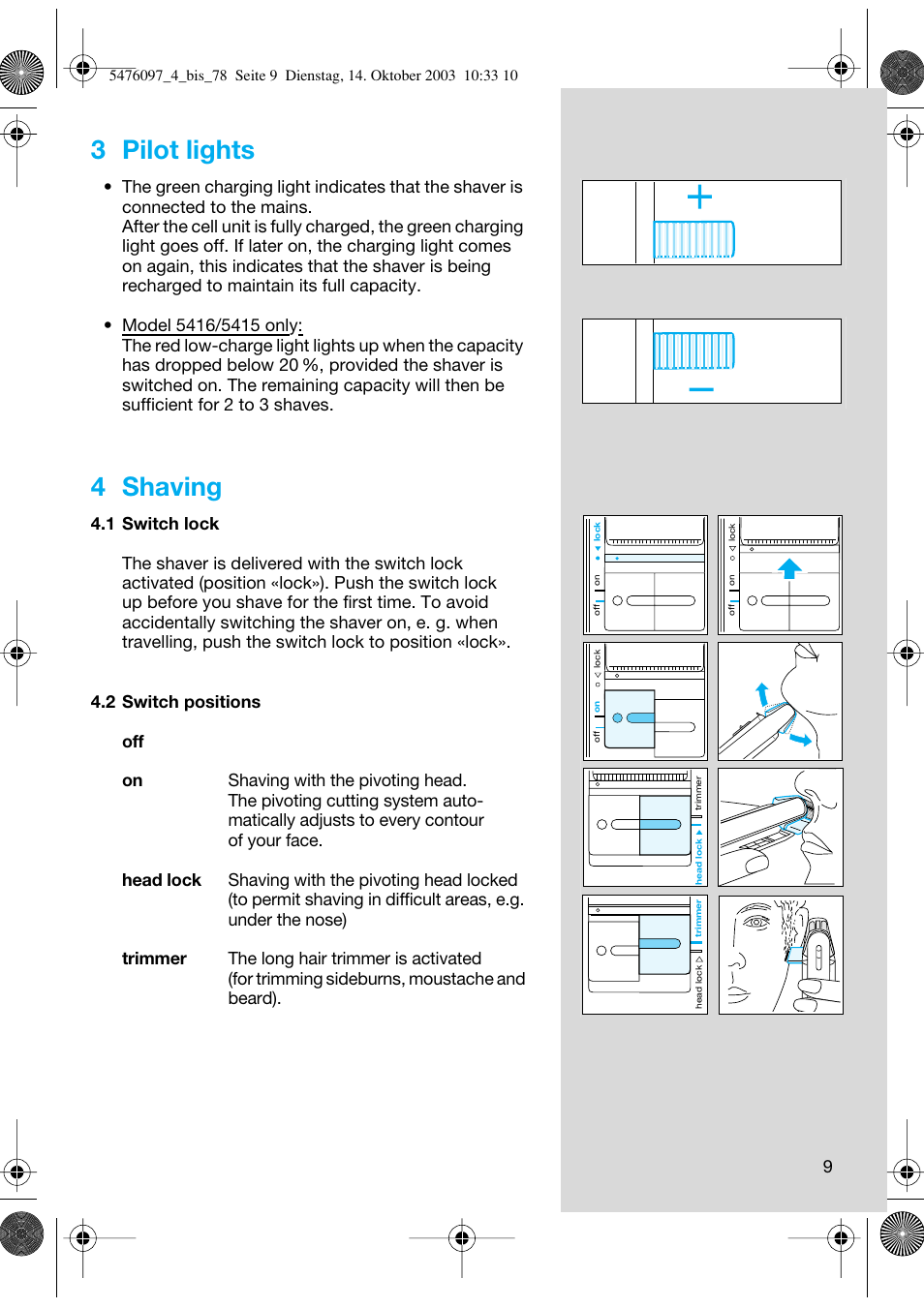 3 pilot lights, 4 shaving | Braun 5414 Flex Integral User Manual | Page 9 / 76