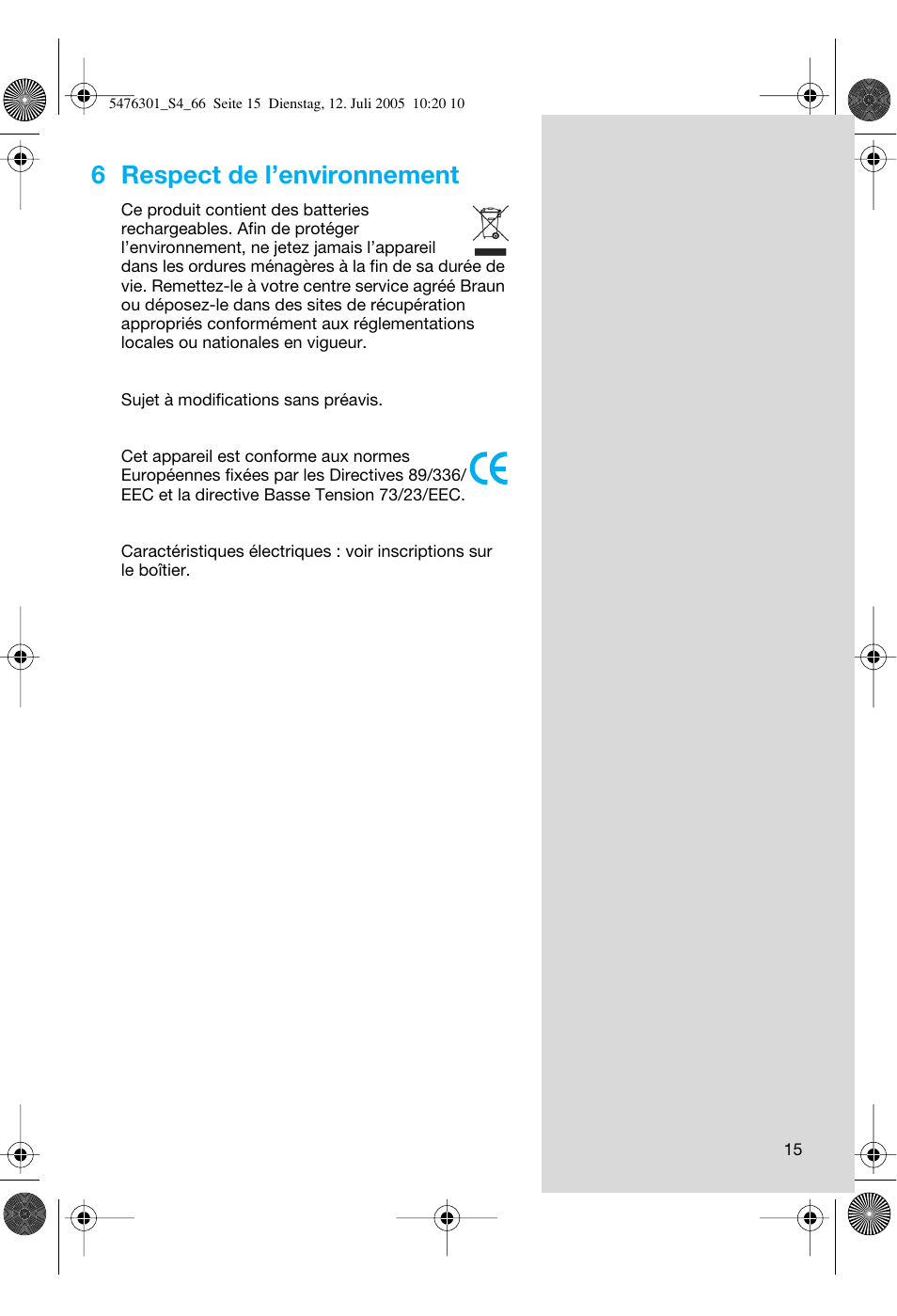 6 respect de l’environnement | Braun 5443 Flex Integral+ User Manual | Page 15 / 64