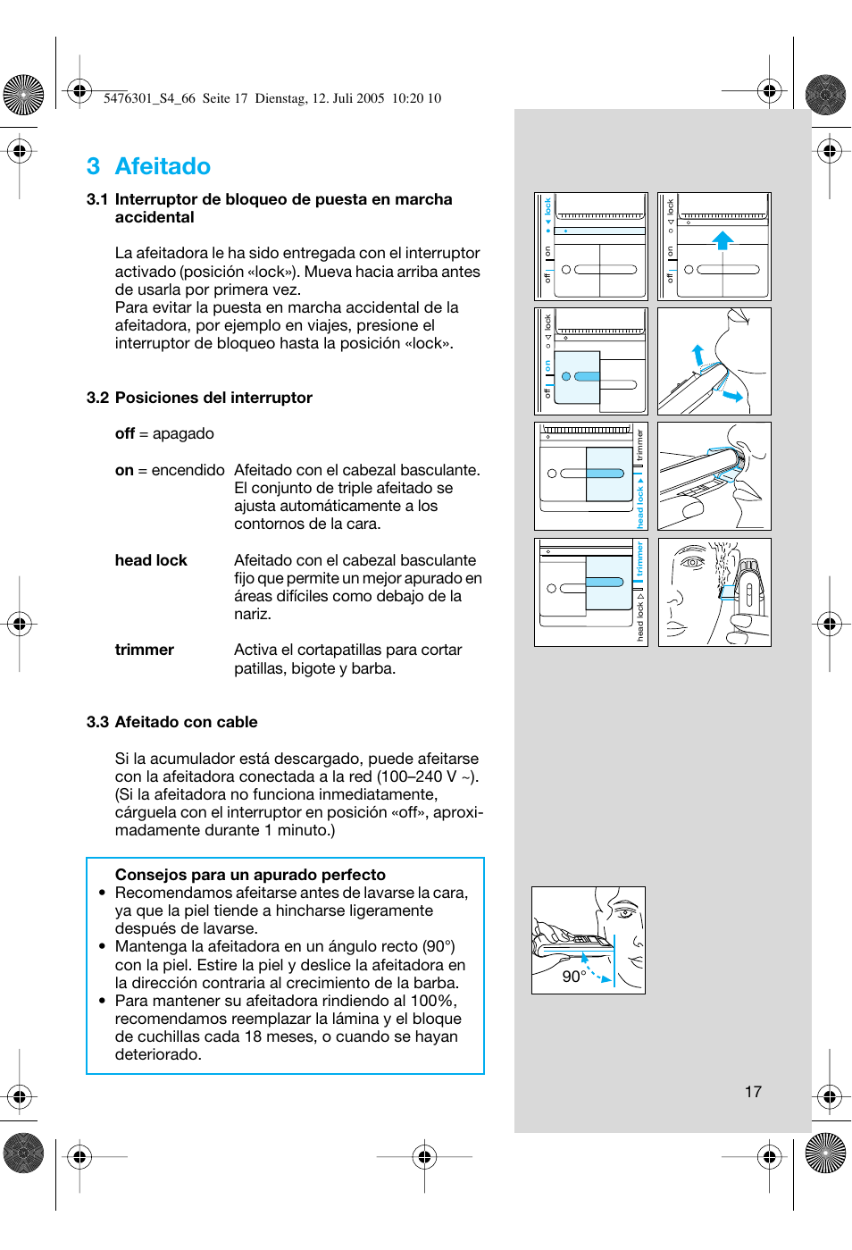 3 afeitado | Braun 5443 Flex Integral+ User Manual | Page 17 / 64