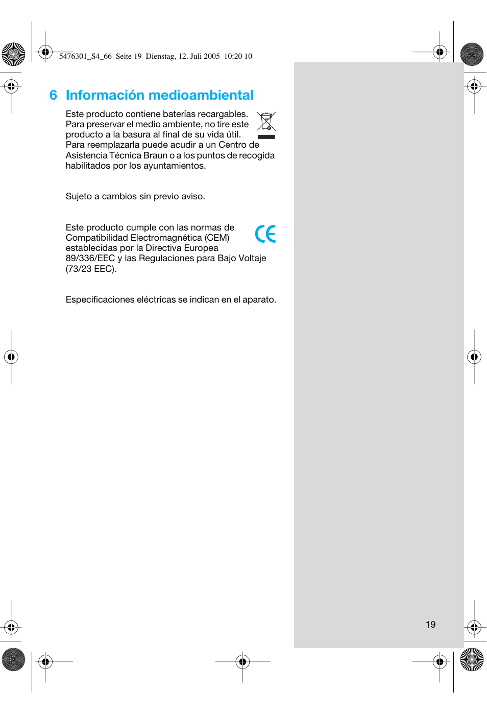 6 información medioambiental | Braun 5443 Flex Integral+ User Manual | Page 19 / 64
