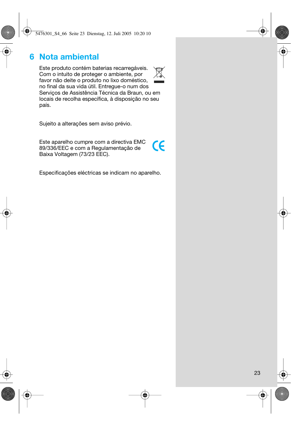 6 nota ambiental | Braun 5443 Flex Integral+ User Manual | Page 23 / 64