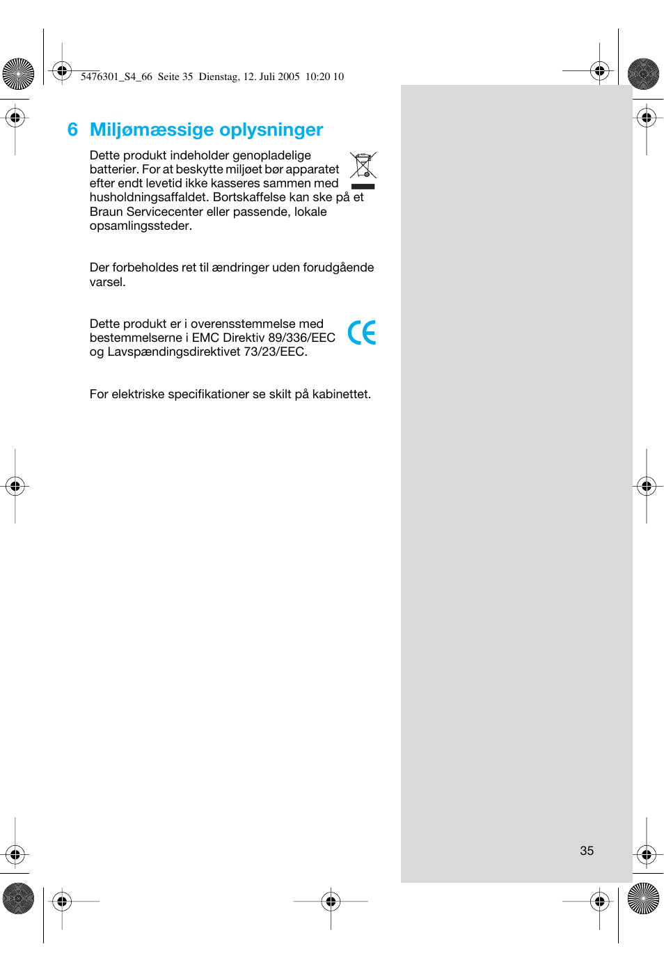 6 miljømæssige oplysninger | Braun 5443 Flex Integral+ User Manual | Page 35 / 64