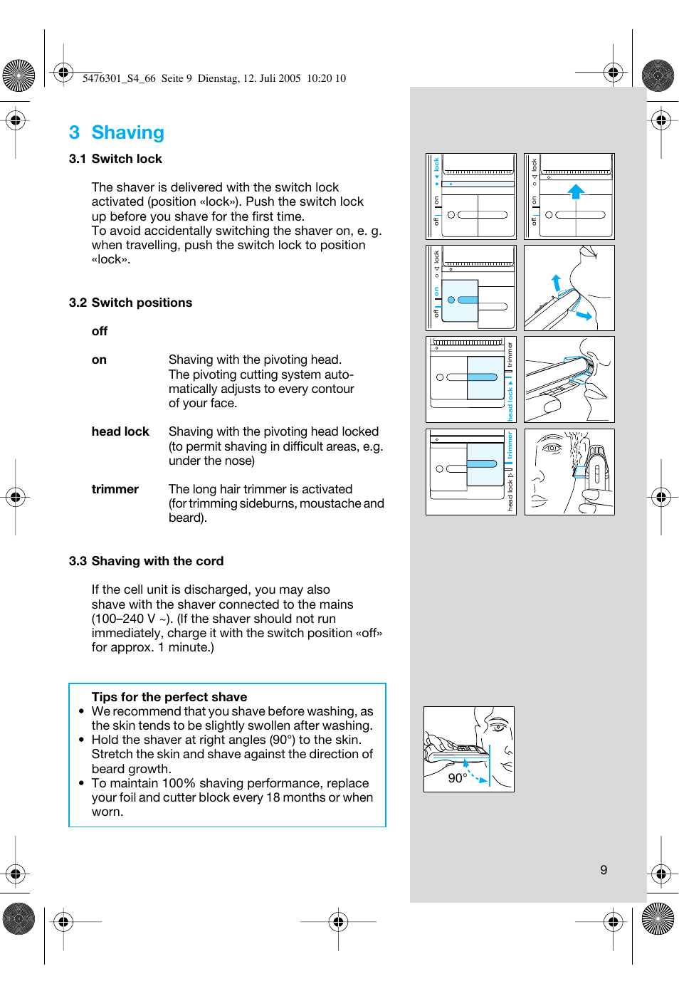 3 shaving | Braun 5443 Flex Integral+ User Manual | Page 9 / 64