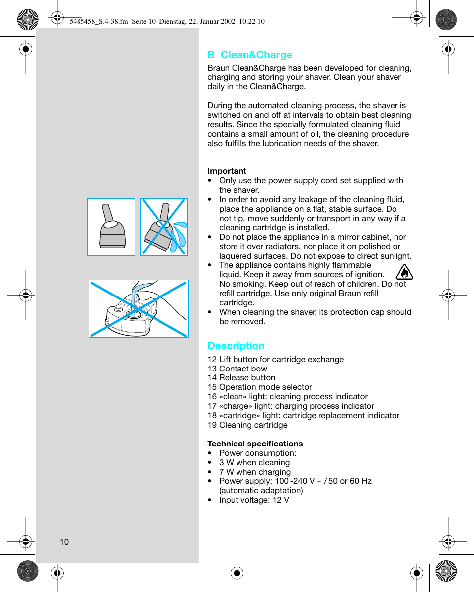 B clean&charge, Description | Braun 5441 Flex Integral System User Manual | Page 10 / 35