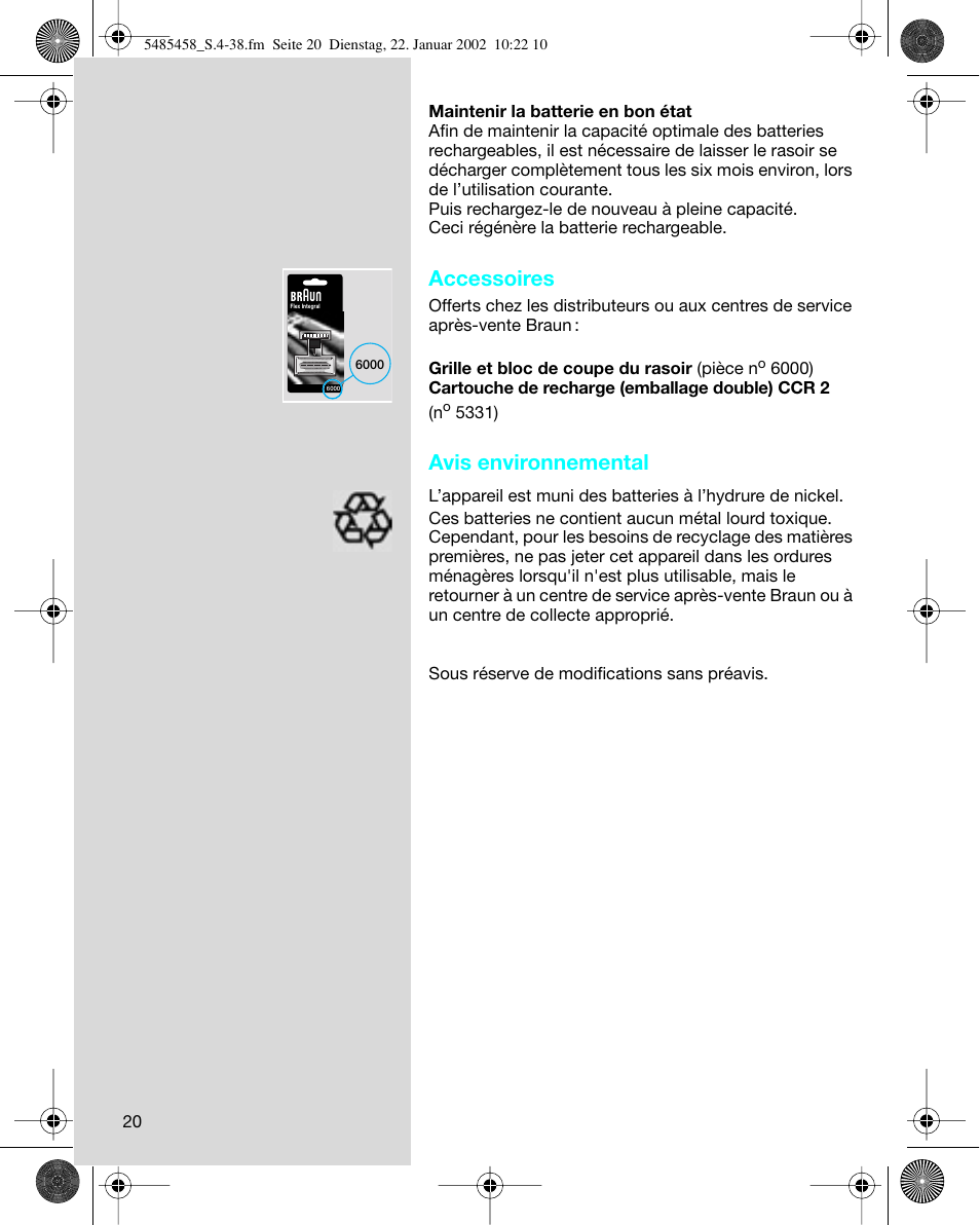 Accessoires, Avis environnemental | Braun 5441 Flex Integral System User Manual | Page 20 / 35