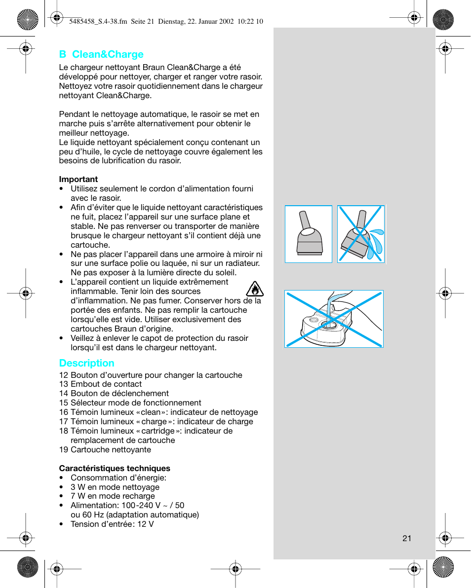 B clean&charge, Description | Braun 5441 Flex Integral System User Manual | Page 21 / 35