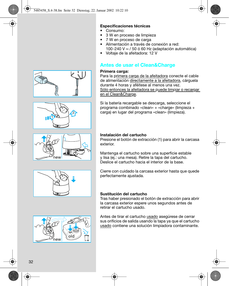 Antes de usar el clean&charge | Braun 5441 Flex Integral System User Manual | Page 32 / 35