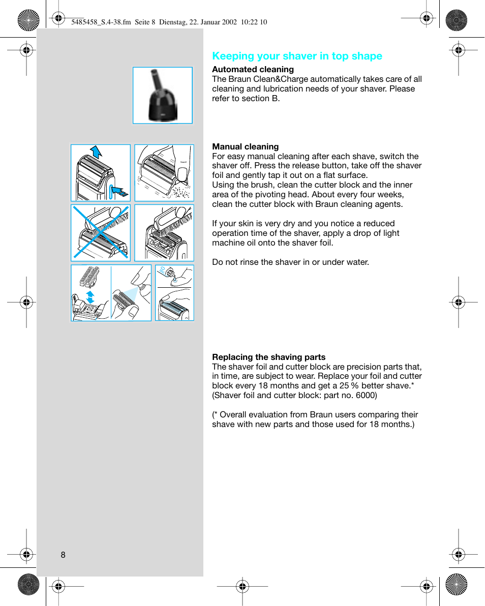 Keeping your shaver in top shape | Braun 5441 Flex Integral System User Manual | Page 8 / 35