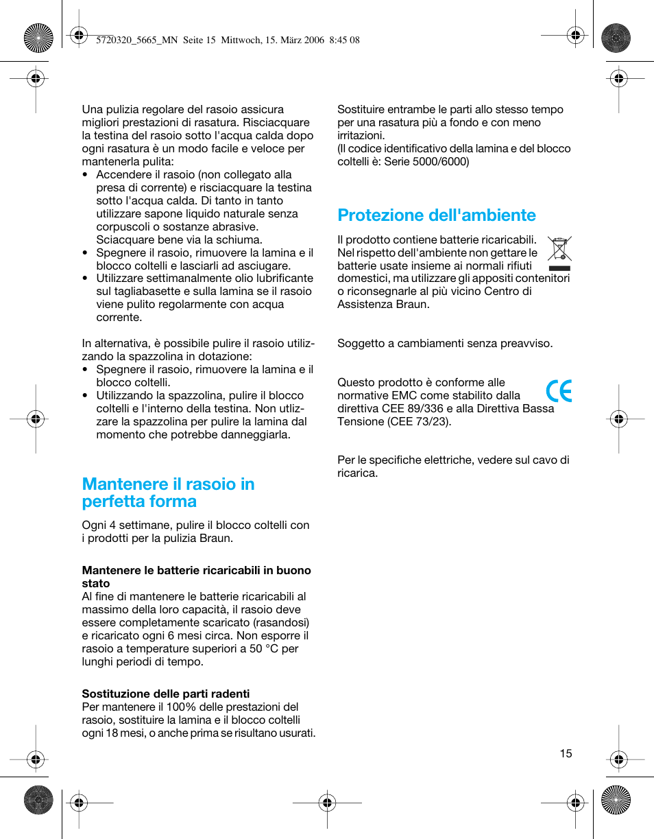 Mantenere il rasoio in perfetta forma, Protezione dell'ambiente | Braun 5612 Flex XP User Manual | Page 15 / 33