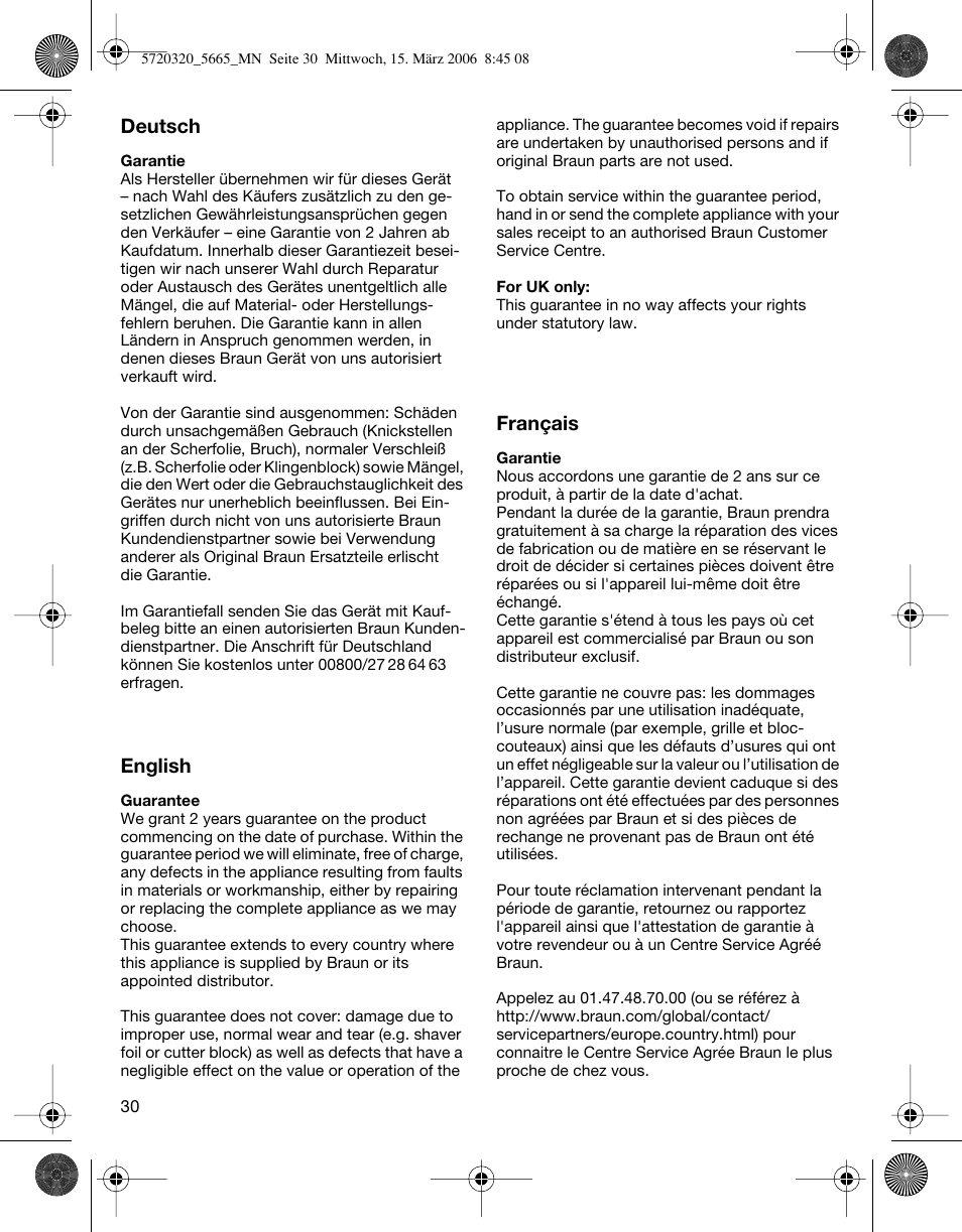 Braun 5612 Flex XP User Manual | Page 30 / 33