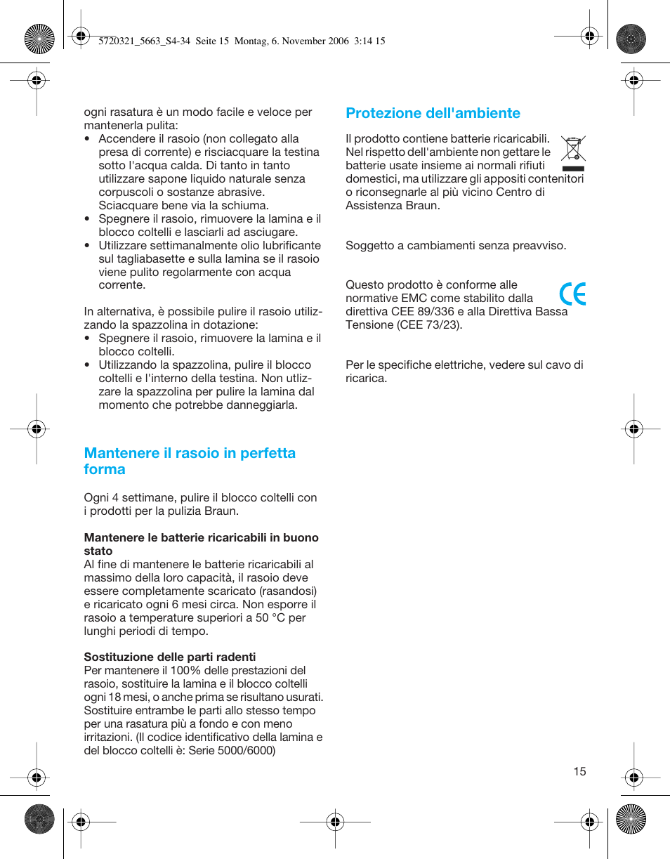 Mantenere il rasoio in perfetta forma, Protezione dell'ambiente | Braun 5663 Flex XP User Manual | Page 15 / 33