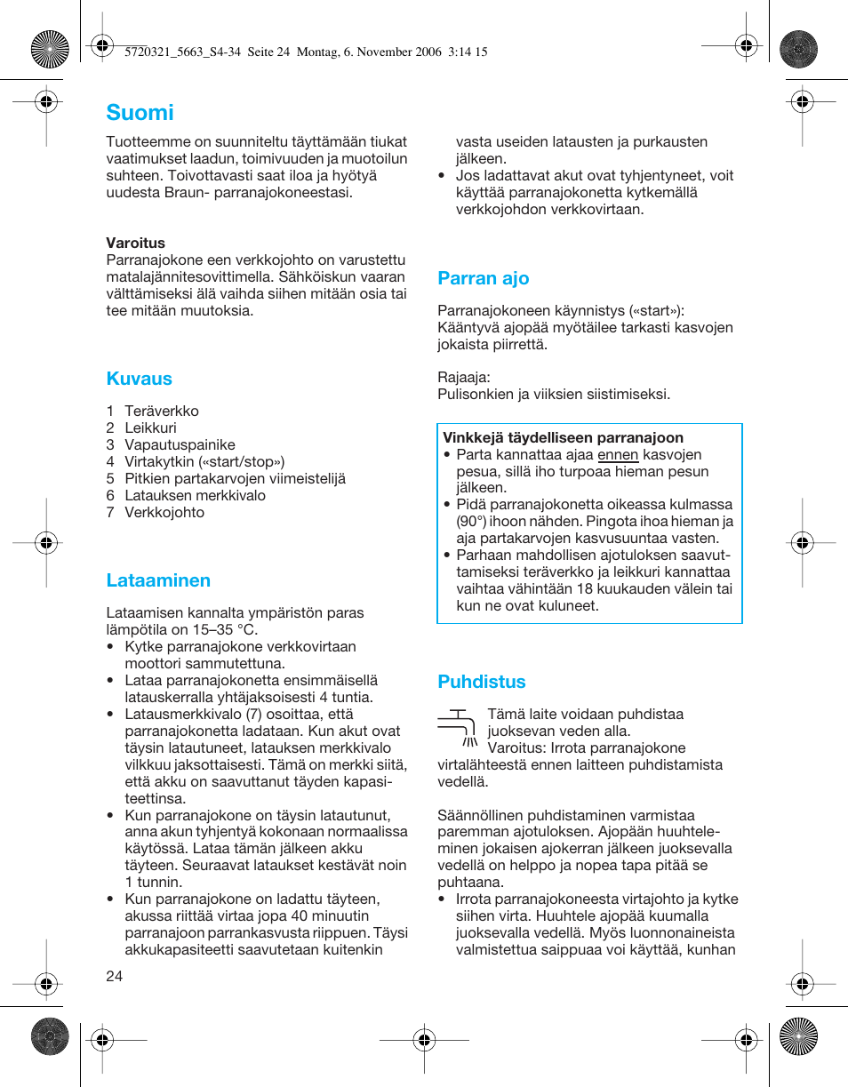 Suomi, Kuvaus, Lataaminen | Parran ajo, Puhdistus | Braun 5663 Flex XP User Manual | Page 24 / 33