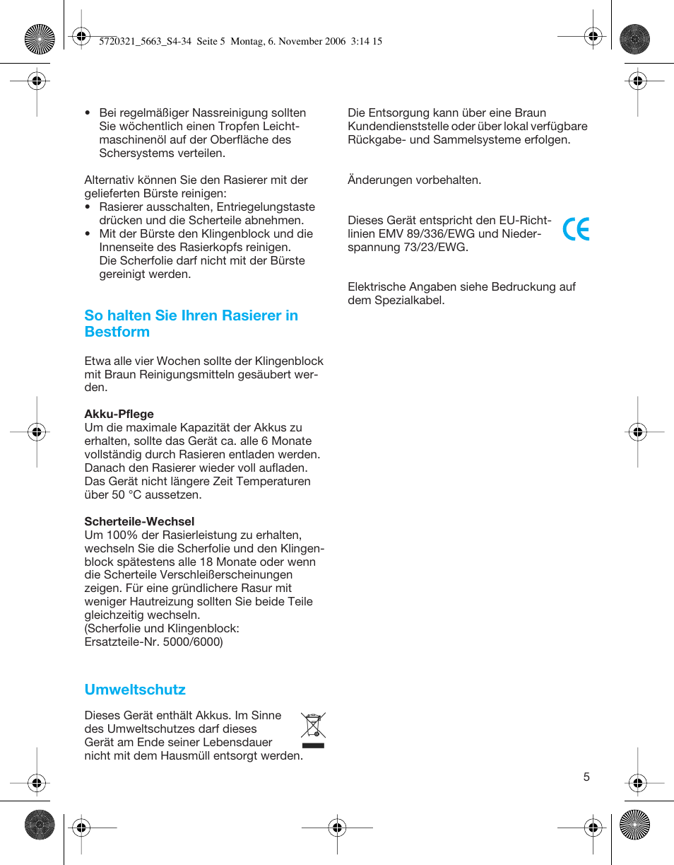 So halten sie ihren rasierer in bestform, Umweltschutz | Braun 5663 Flex XP User Manual | Page 5 / 33