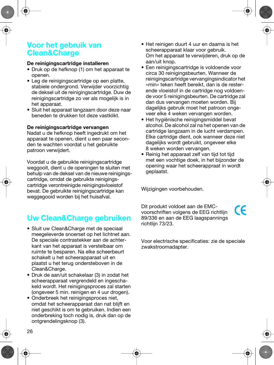 Voor het gebruik van clean&charge, Uw clean&charge gebruiken | Braun 5691 Flex XP II System User Manual | Page 25 / 53