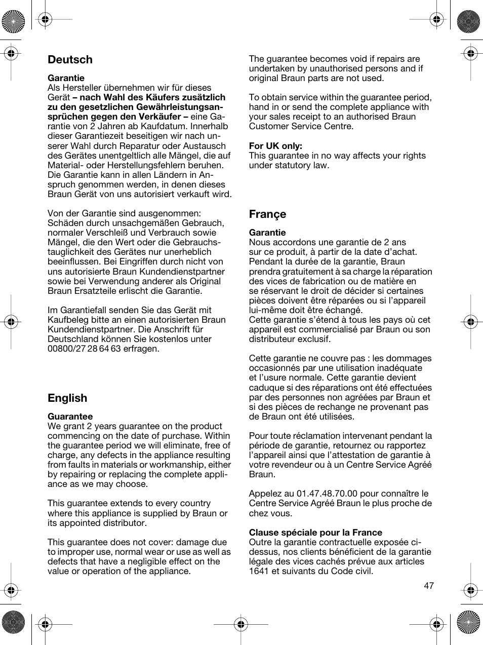 Deutsch, English, Françe | Braun 5691 Flex XP II System User Manual | Page 46 / 53