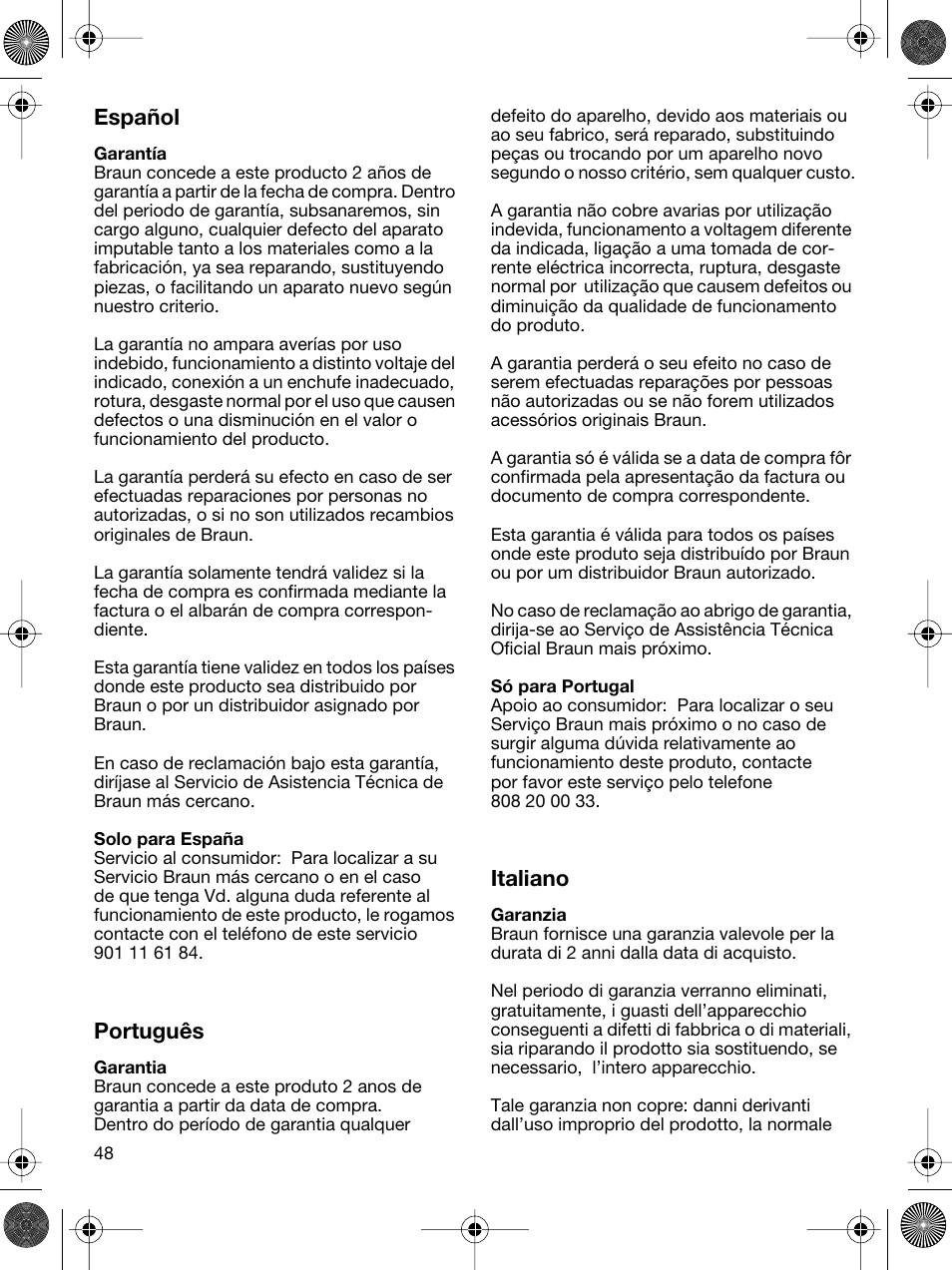 Español, Português, Italiano | Braun 5691 Flex XP II System User Manual | Page 47 / 53