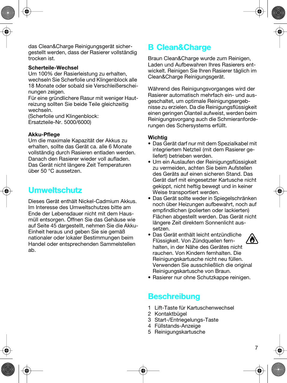 Umweltschutz, B clean&charge, Beschreibung | Braun 5691 Flex XP II System User Manual | Page 6 / 53