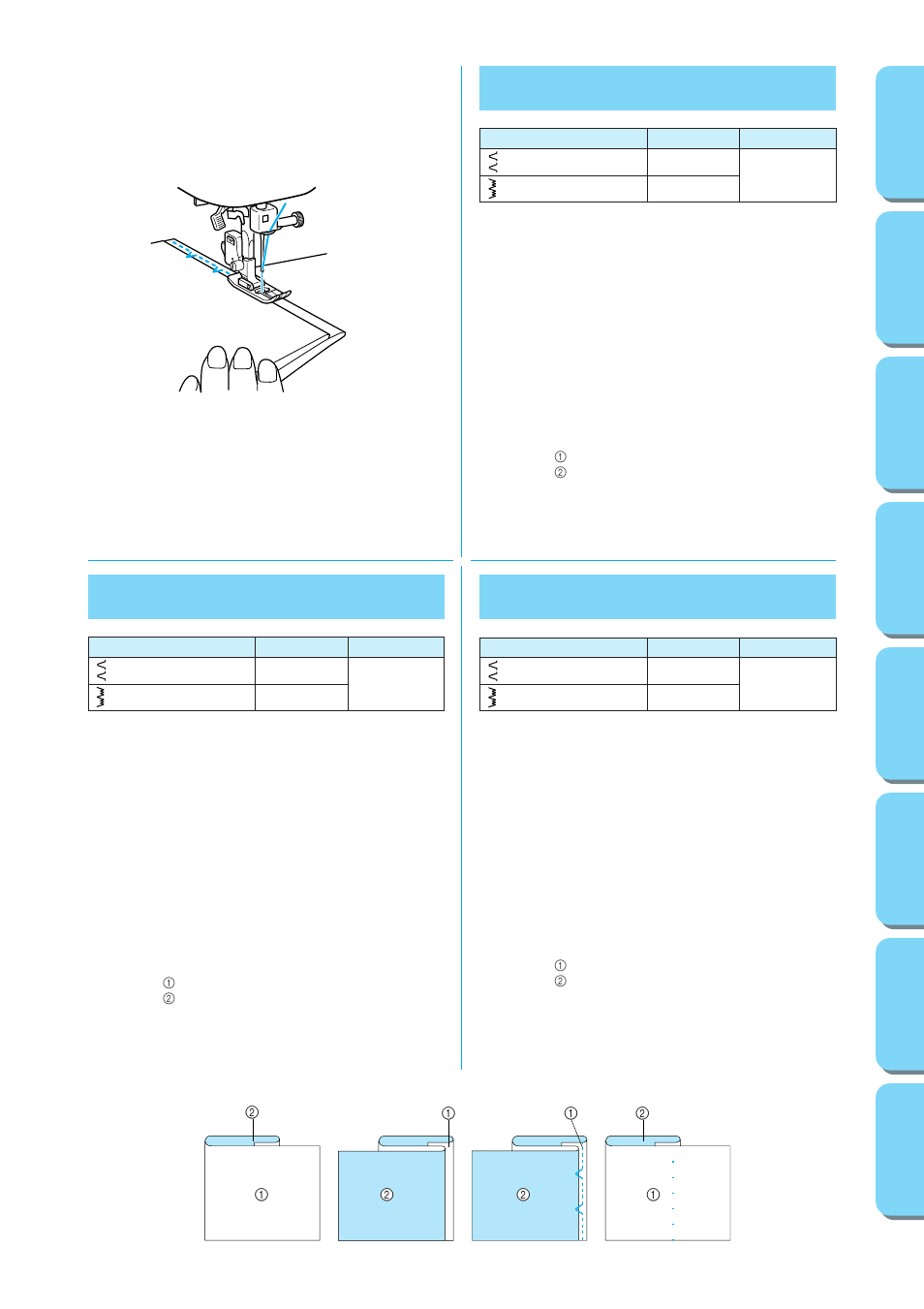 Built-in stitches, Blind hem stitching, In stitches | Punto orlo invisibile, Puntadas invisibles, Ab c d | Brother PS-53 55 57 User Manual | Page 66 / 111