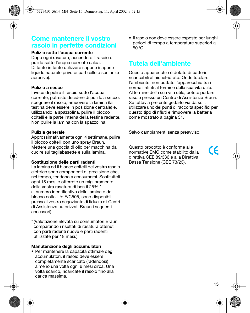 Tutela dell’ambiente | Braun 5614 Flex XP User Manual | Page 15 / 38