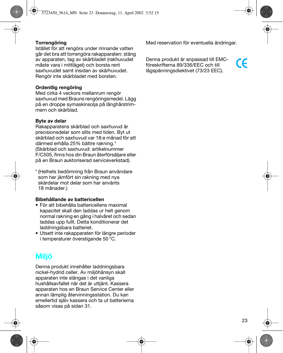 Miljö | Braun 5614 Flex XP User Manual | Page 23 / 38
