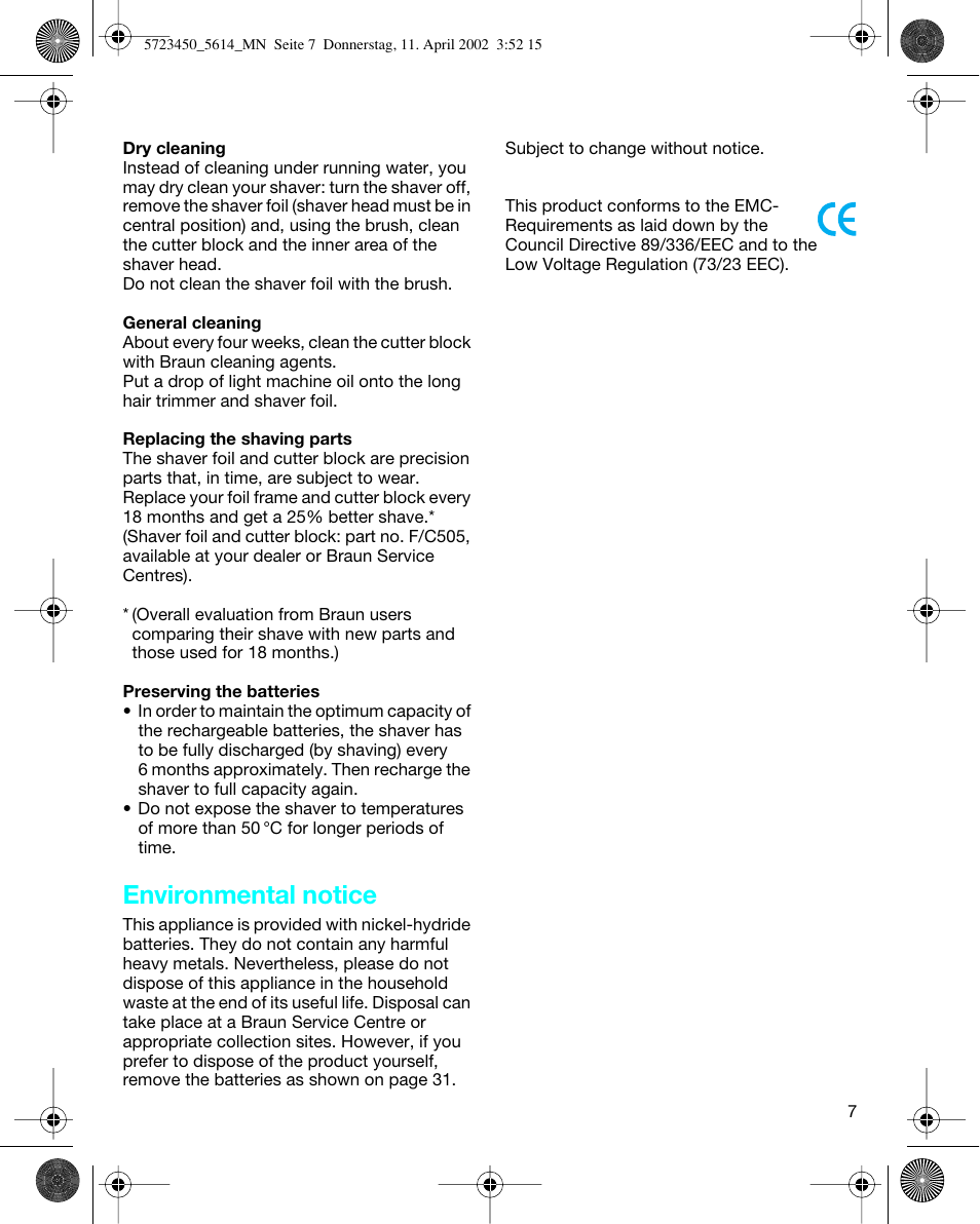 Environmental notice | Braun 5614 Flex XP User Manual | Page 7 / 38