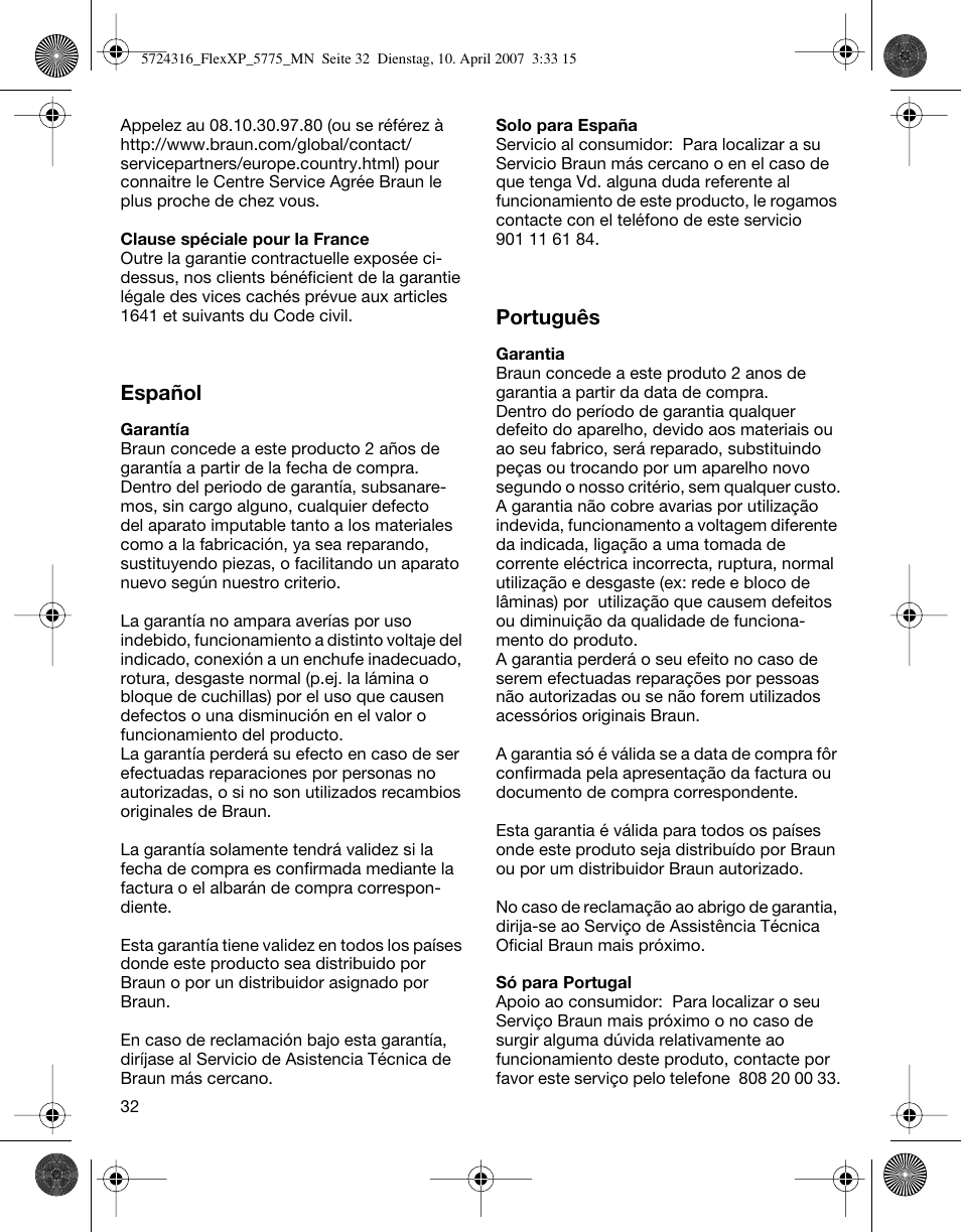 Español, Português | Braun 5770 swing, Flex XP II User Manual | Page 32 / 35