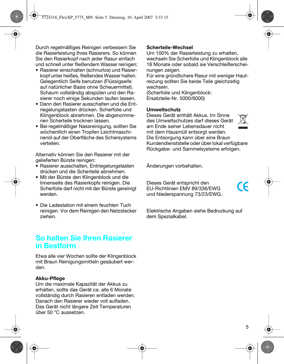 So halten sie ihren rasierer in bestform | Braun 5770 swing, Flex XP II User Manual | Page 5 / 35
