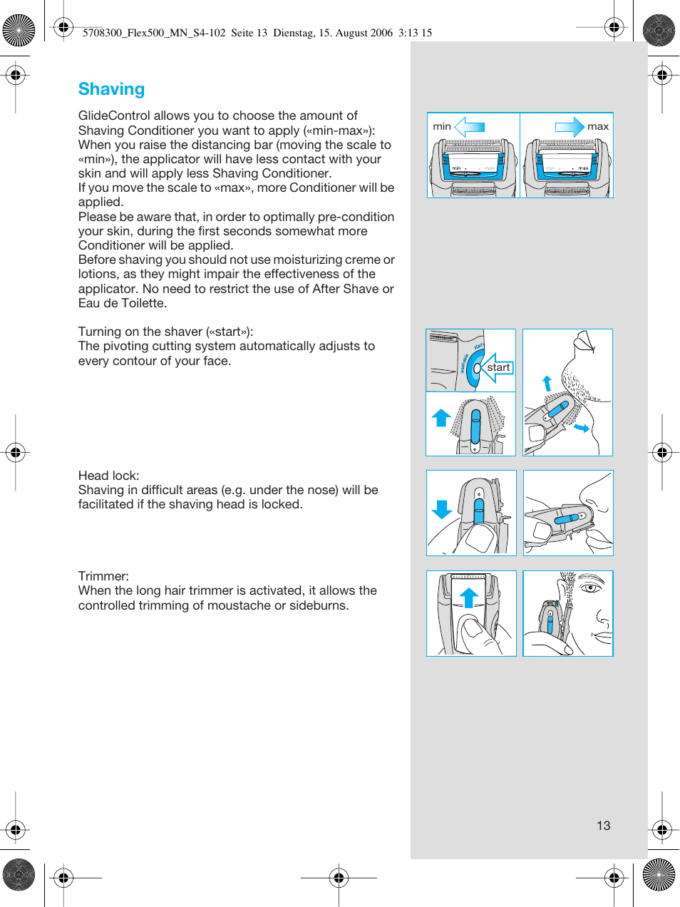 Shaving | Braun 6610 FreeGlider User Manual | Page 13 / 99