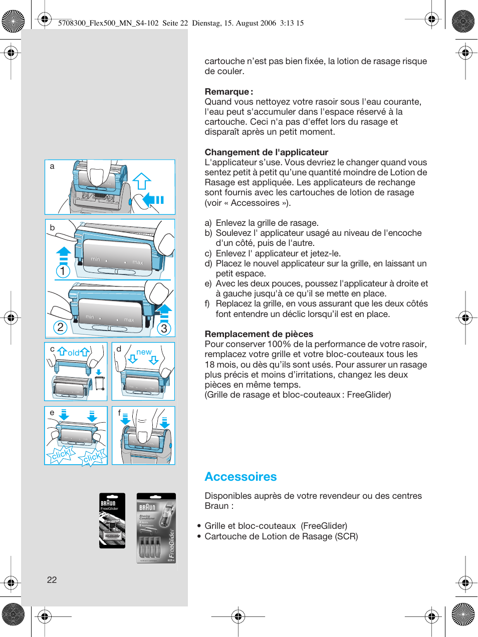 Accessoires, Click, Click! d | Braun 6610 FreeGlider User Manual | Page 22 / 99