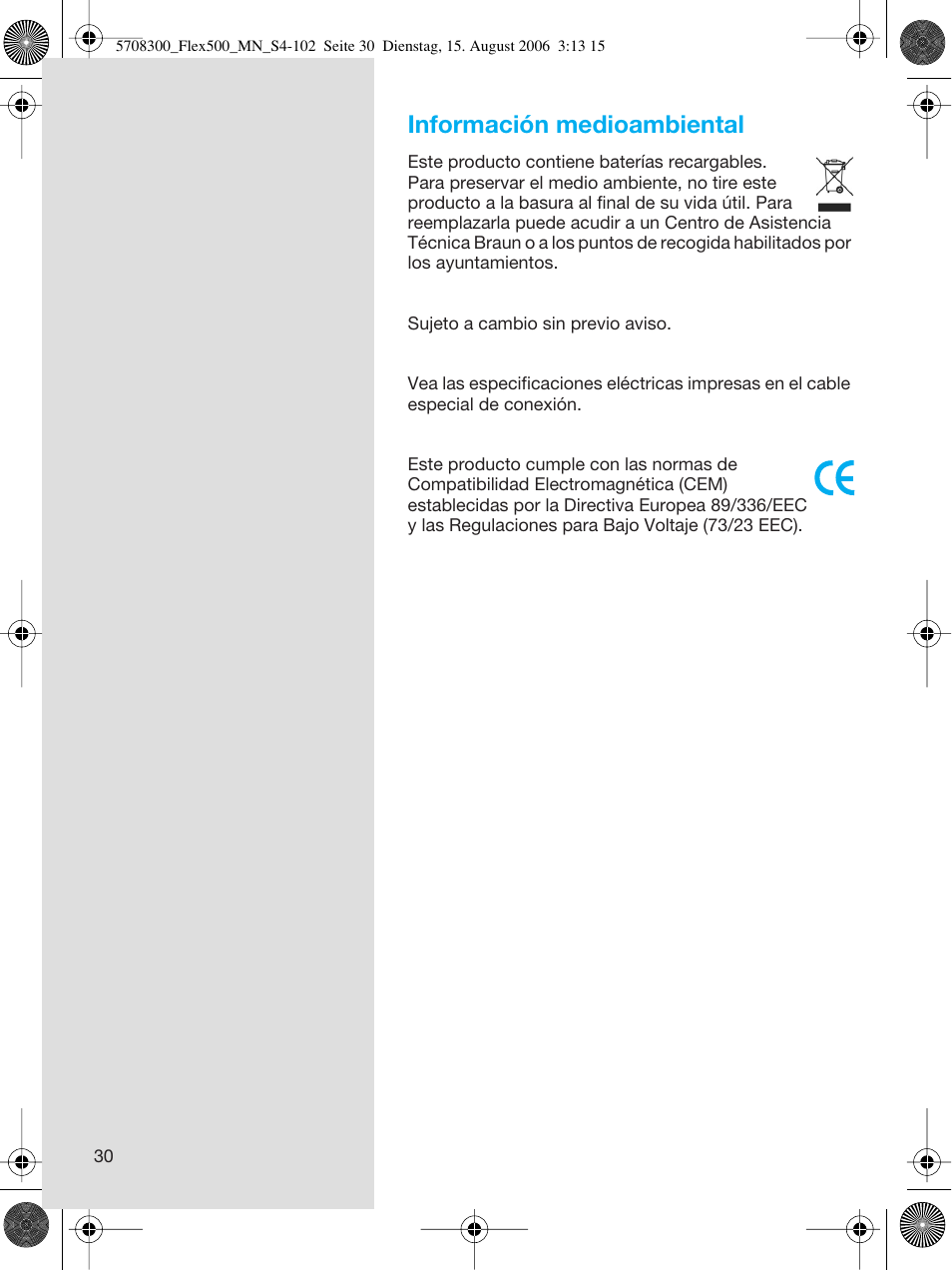 Información medioambiental | Braun 6610 FreeGlider User Manual | Page 30 / 99