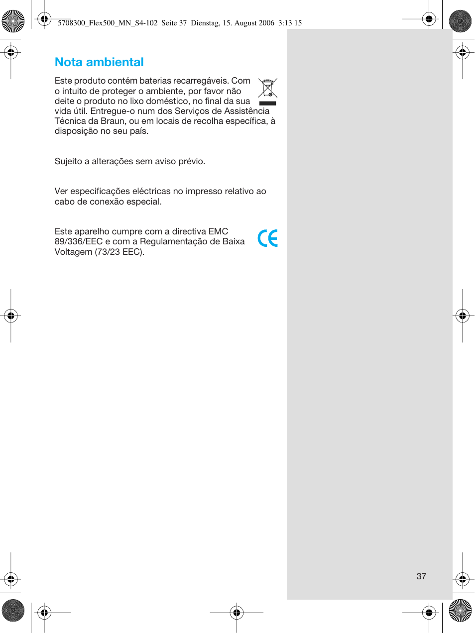 Nota ambiental | Braun 6610 FreeGlider User Manual | Page 37 / 99