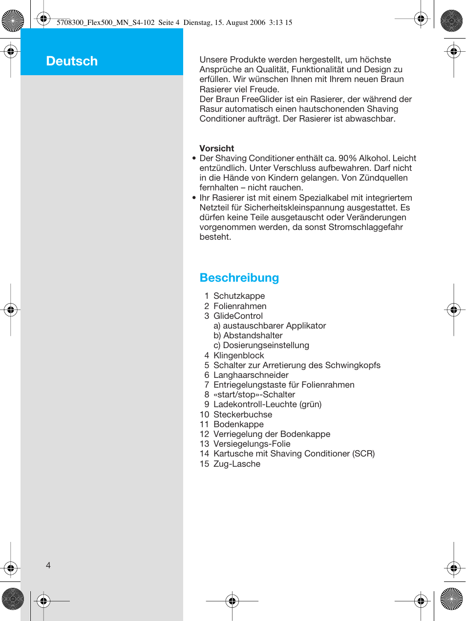 Deutsch, Beschreibung | Braun 6610 FreeGlider User Manual | Page 4 / 99