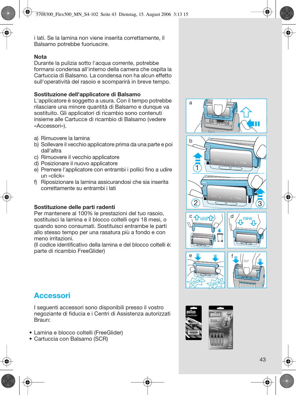 Accessori, Click, Click! d | Braun 6610 FreeGlider User Manual | Page 43 / 99
