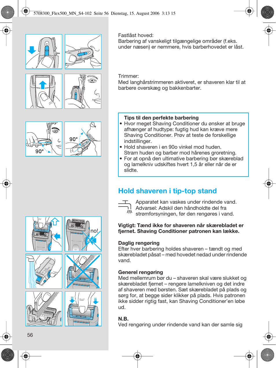 Hold shaveren i tip-top stand | Braun 6610 FreeGlider User Manual | Page 56 / 99