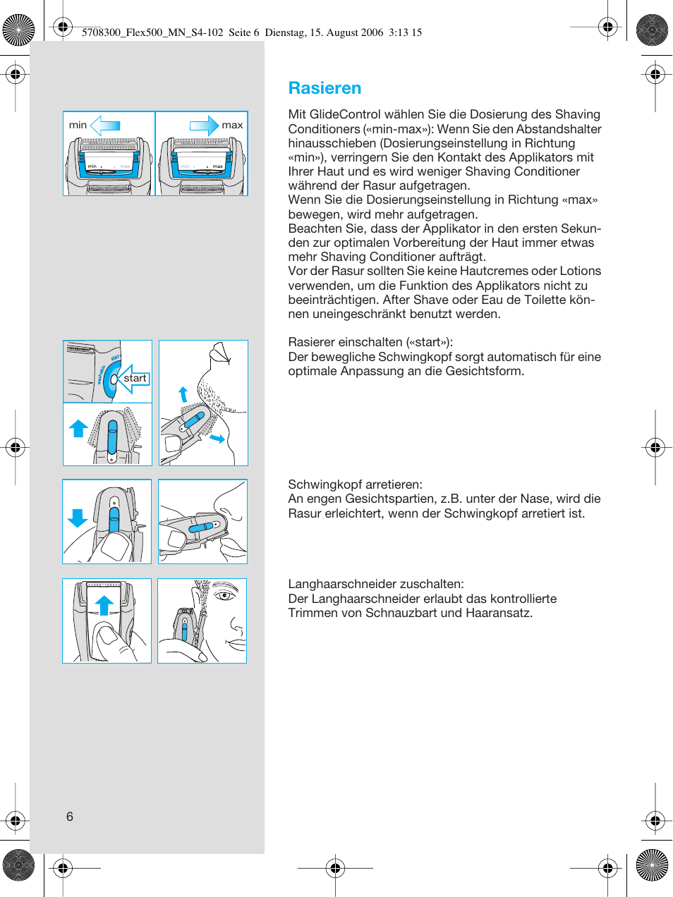 Rasieren | Braun 6610 FreeGlider User Manual | Page 6 / 99