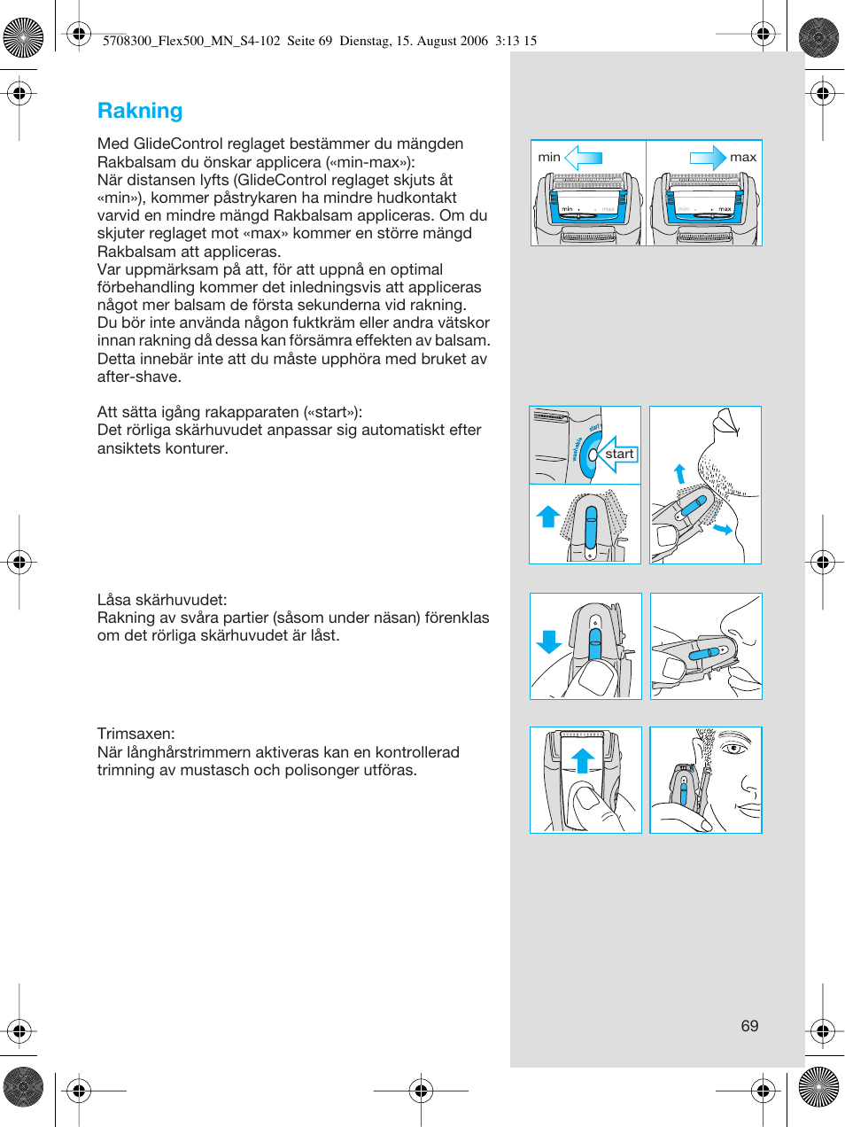 Rakning | Braun 6610 FreeGlider User Manual | Page 69 / 99
