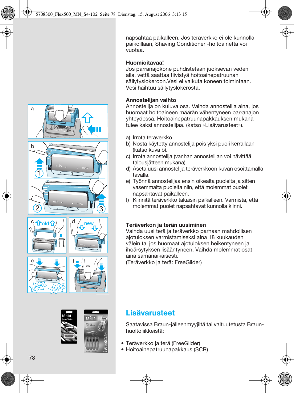 Lisävarusteet, Click, Click! d | Braun 6610 FreeGlider User Manual | Page 78 / 99