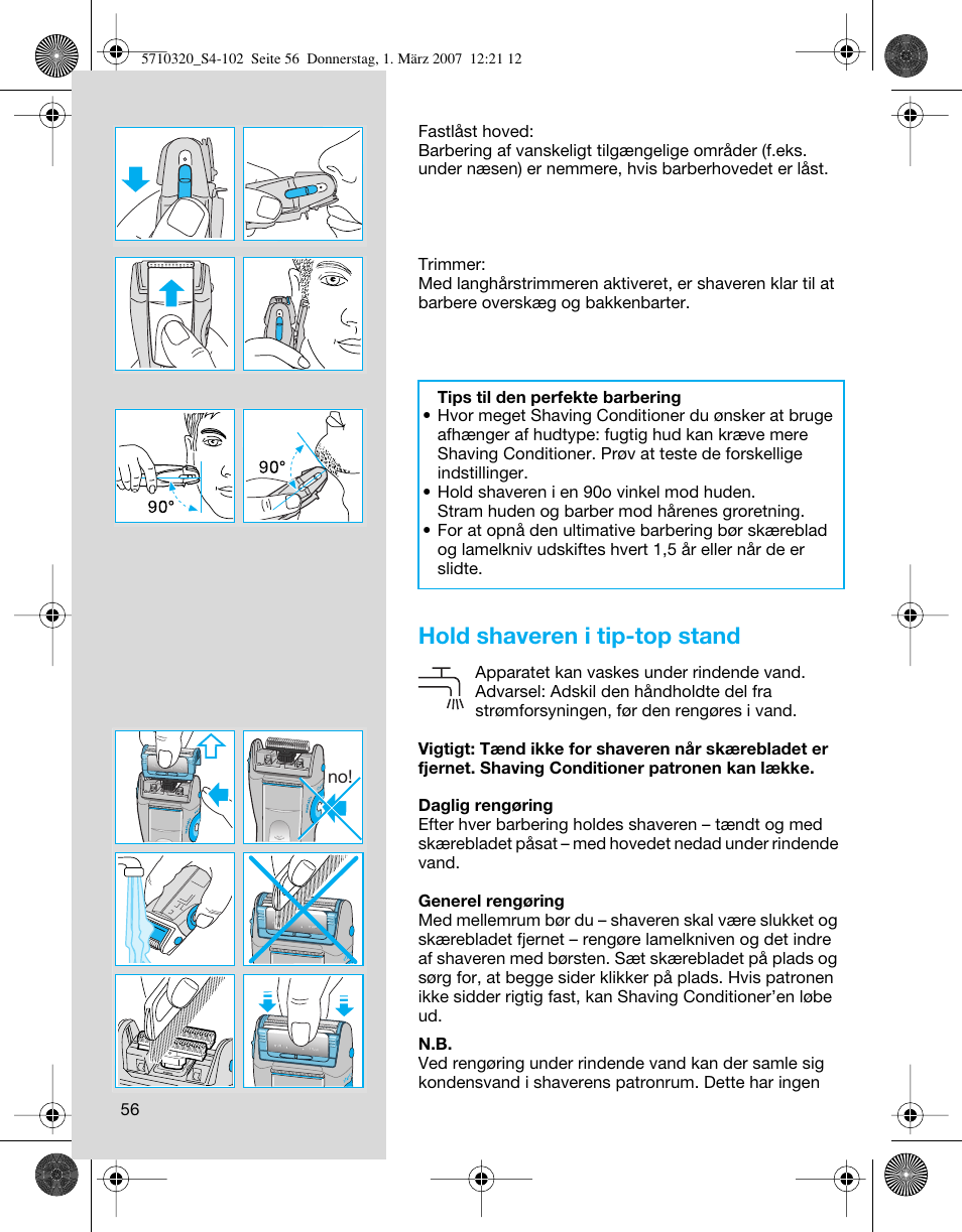 Hold shaveren i tip-top stand | Braun 6620 FreeGlider  EU User Manual | Page 56 / 99