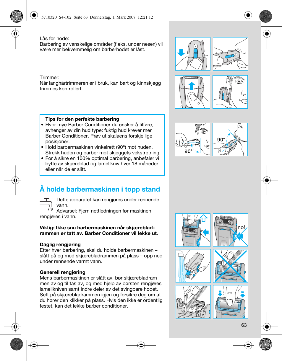Å holde barbermaskinen i topp stand | Braun 6620 FreeGlider  EU User Manual | Page 63 / 99