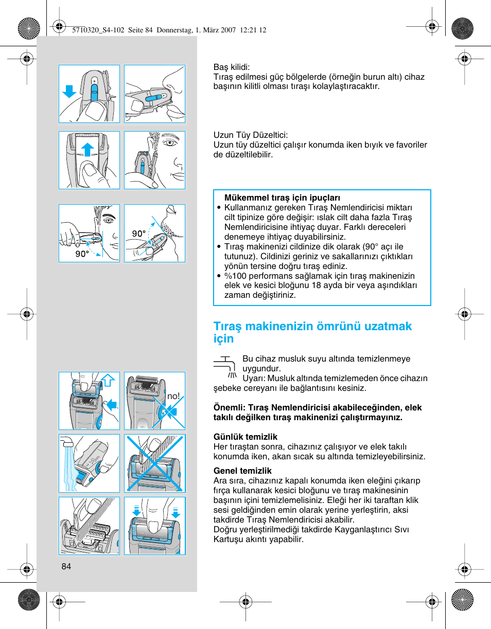 T∂raµ makinenizin ömrünü uzatmak için | Braun 6620 FreeGlider  EU User Manual | Page 84 / 99