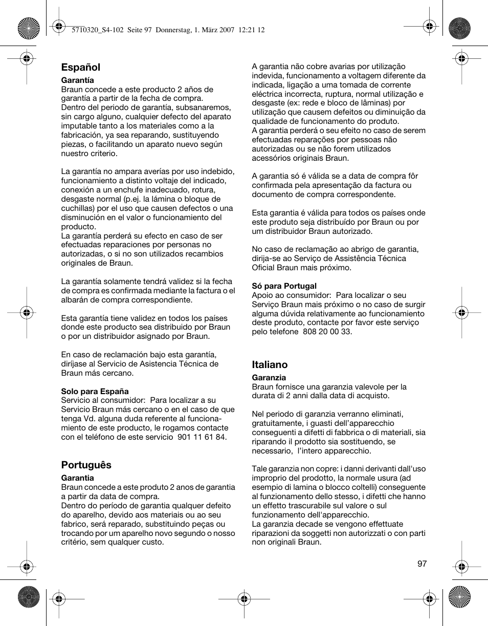 Braun 6620 FreeGlider  EU User Manual | Page 97 / 99