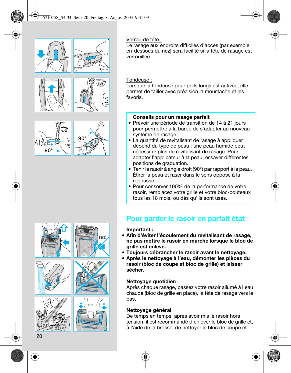 Pour garder le rasoir en parfait état | Braun 6690 FreeGlider User Manual | Page 20 / 34