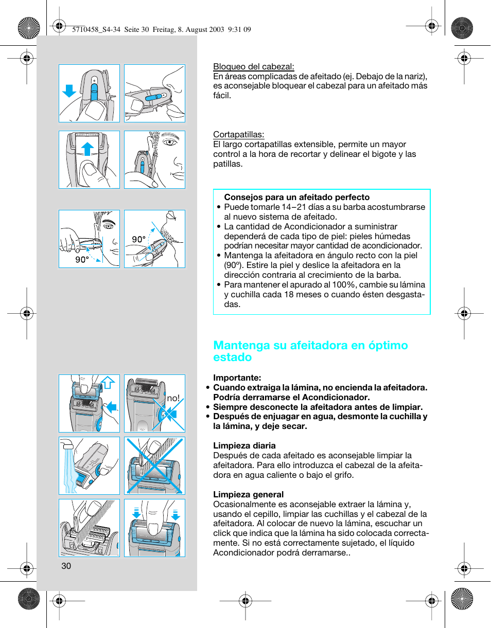 Mantenga su afeitadora en óptimo estado | Braun 6690 FreeGlider User Manual | Page 30 / 34