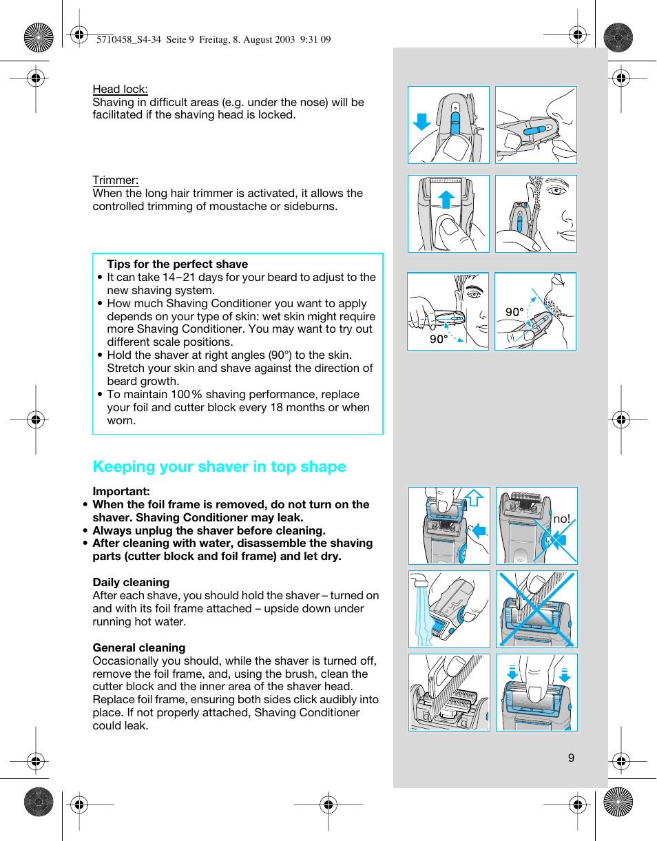 Keeping your shaver in top shape | Braun 6690 FreeGlider User Manual | Page 9 / 34